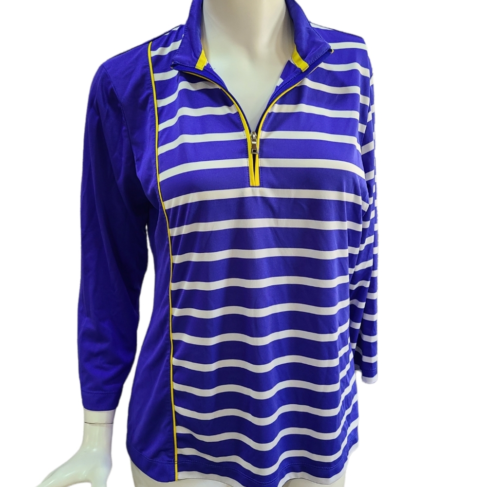 EP Pro Tour Tech Golf Cobalt Blue Striped Long Sleeve Women's Medium